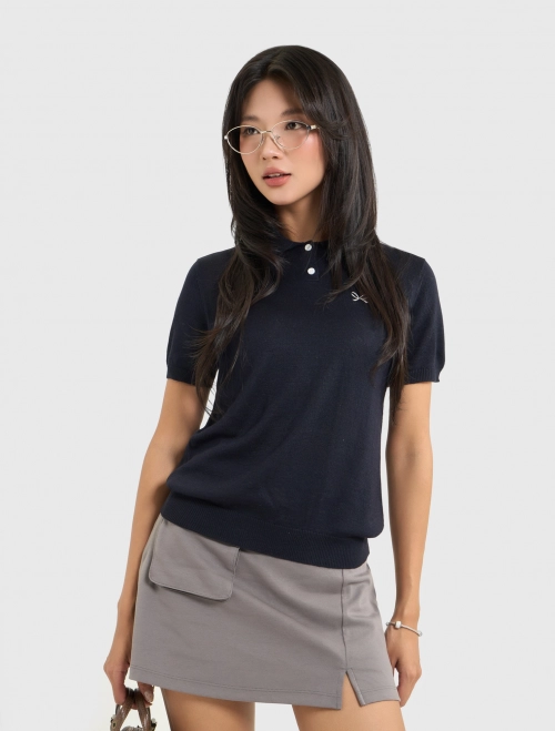 Áo len nữ cộc tay cổ polo