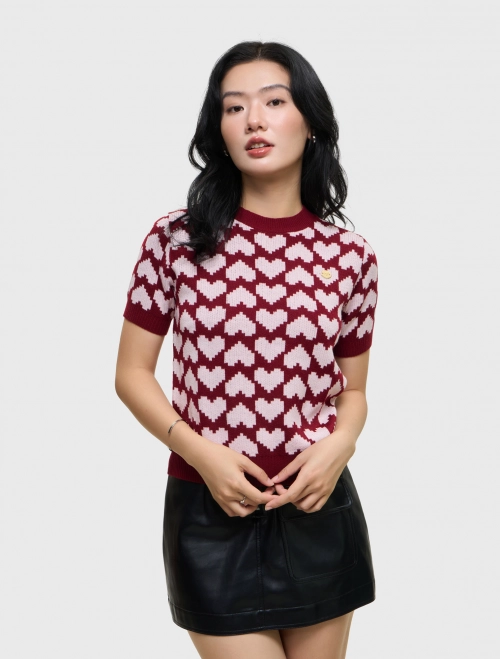 Áo len cộc tay nữ có họa tiết