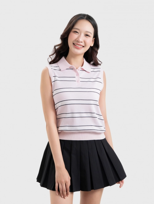 Áo len polo nữ sát nách dáng suông