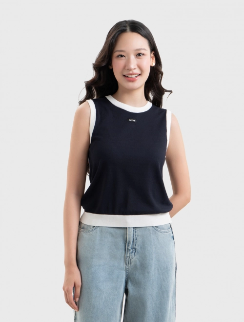 Áo len nữ sát nách phối màu