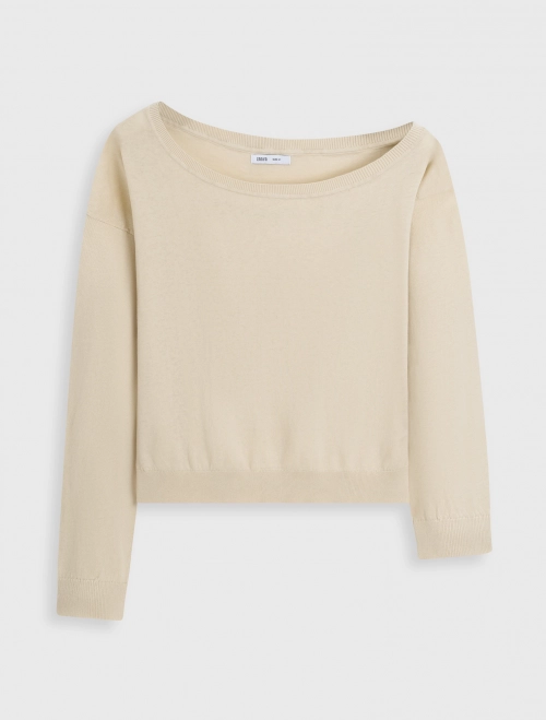 Áo len nữ cotton linen lệch vai