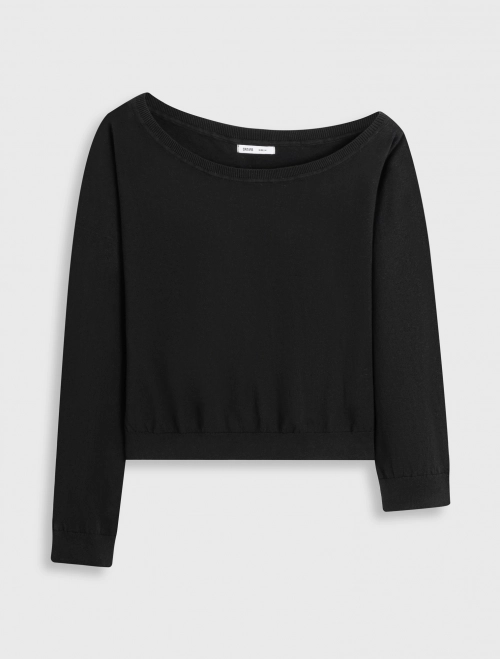 Áo len nữ cotton linen lệch vai