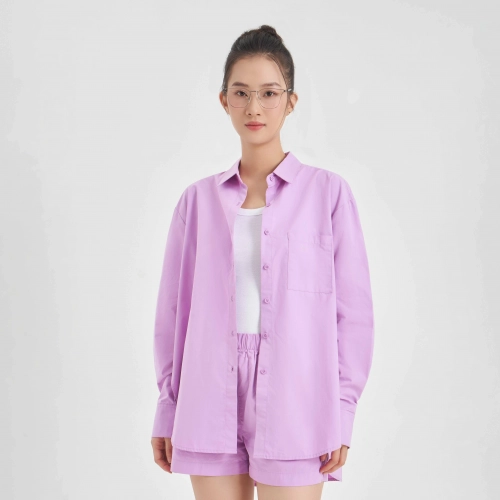 Áo sơ mi nữ cotton dài tay dáng suông