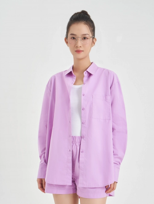 Áo sơ mi nữ cotton dài tay dáng suông