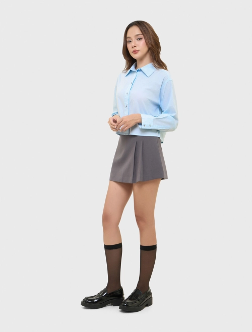 Áo sơ mi dài tay nữ cotton USA dài tay dáng ngắn