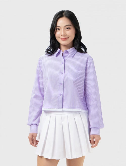 Áo sơ mi nữ dài tay phối chất liệu