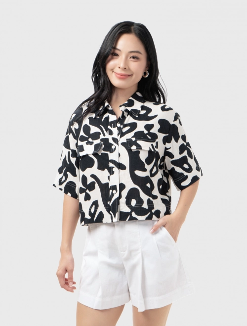 Áo sơ mi nữ rayon linen dáng ngắn