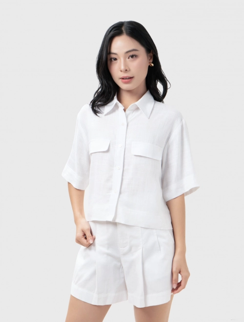 Áo sơ mi nữ rayon linen dáng ngắn