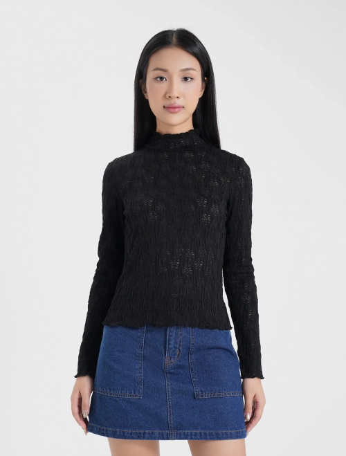 Áo phông nữ dài tay cổ cao dáng ôm