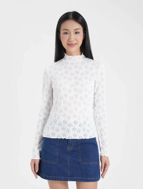 Áo phông nữ dài tay cổ cao dáng ôm