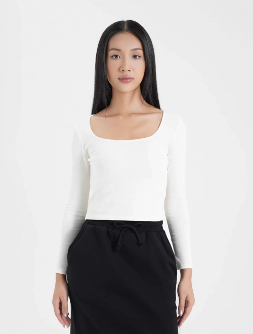 Áo phông nữ cổ vuông dáng croptop ôm