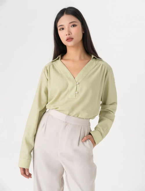 Áo kiểu nữ dài tay cổ cách điệu