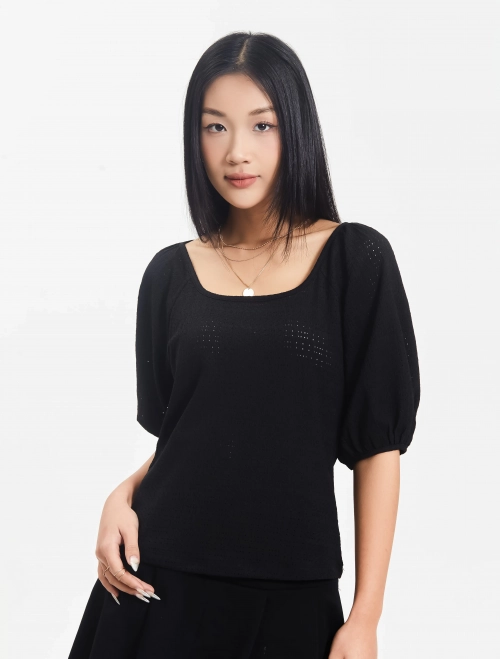 Áo kiểu nữ vải dệt họa tiết tay bồng