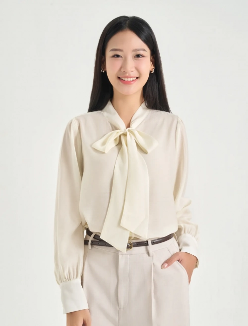 Áo kiểu nữ dài tay buộc nơ
