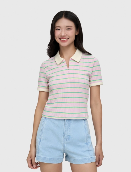 Áo polo nữ hoạ tiết kẻ