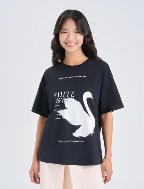 Áo phông nữ cotton dáng rộng có hình in