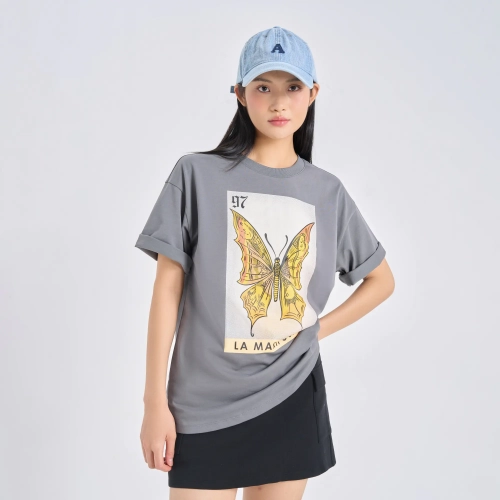 Áo phông nữ cotton USA dáng oversize có hình in