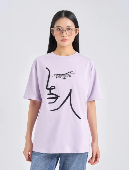 Áo phông nữ cotton USA dáng oversize có hình in