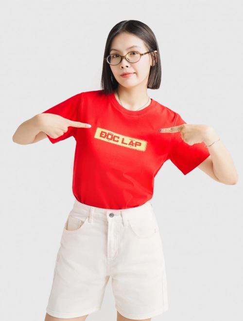 Áo phông nữ Độc lập - Tự do - Hạnh phúc typo dáng suông