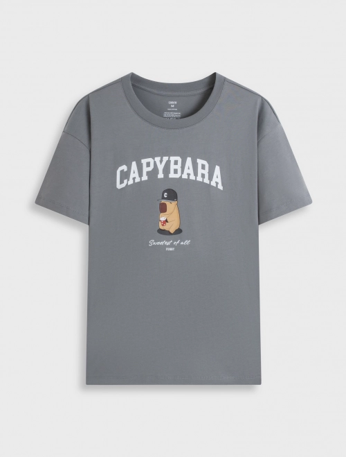 Áo phông nữ cotton USA dáng rộng có hình in