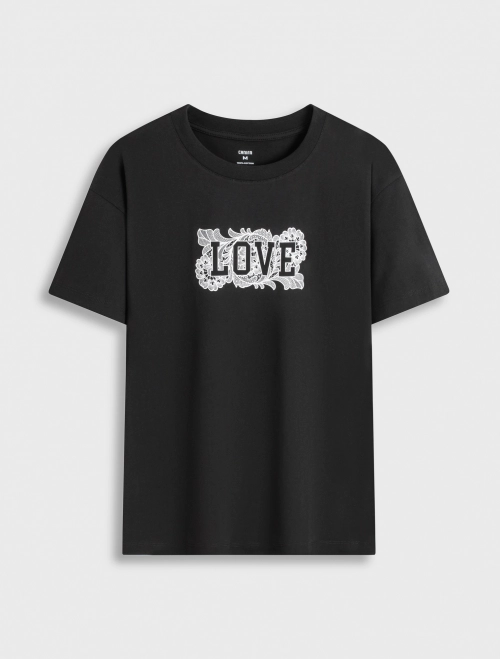 Áo phông nữ cotton USA dáng rộng có hình in