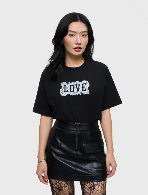 Áo phông nữ cotton USA dáng rộng có hình in