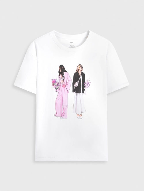 Áo phông nữ cotton USA dáng rộng có hình in