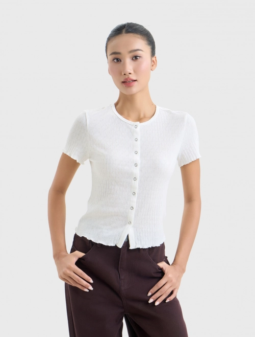 Áo phông nữ dệt họa tiết dáng ôm
