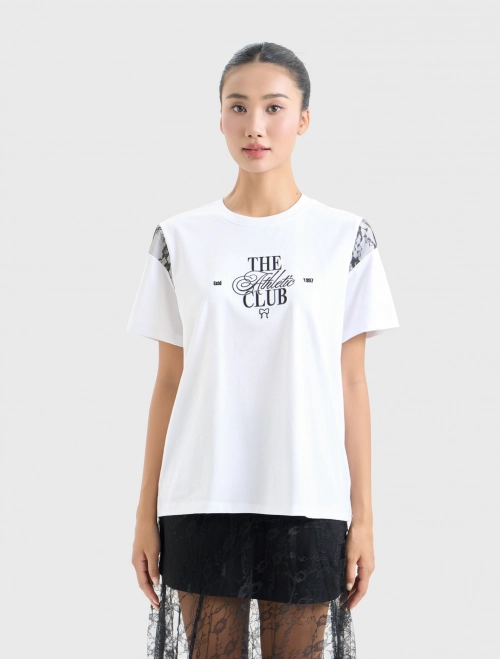 Áo phông nữ Cotton USA dáng boxy phối ren