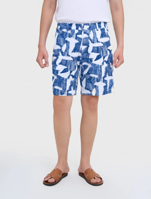 Quần soóc nam có khuy in họa tiết kẻ