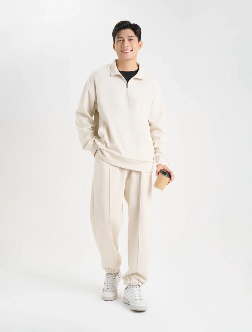 Bộ quần áo nỉ nam cổ lửng kéo khóa