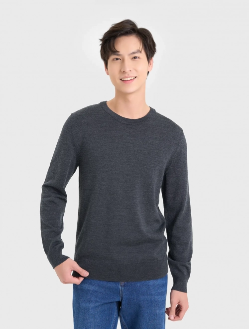 Áo len lông cừu cao cấp nam cổ tròn dáng suông