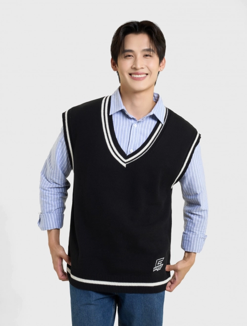 Áo len gilet nam phối màu