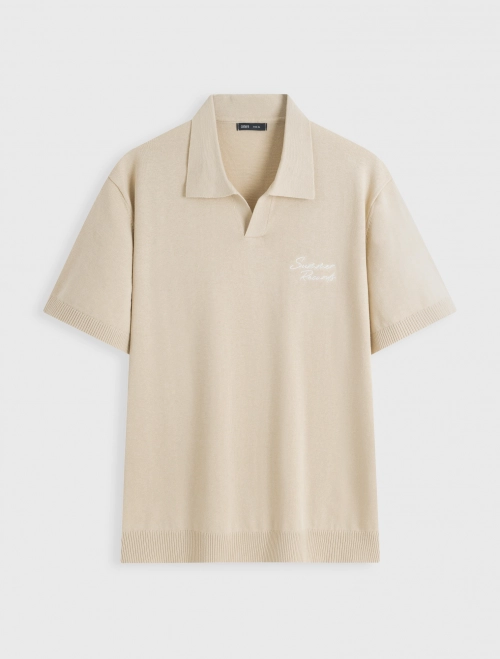 Áo polo len nam ngắn tay cotton linen dáng rộng