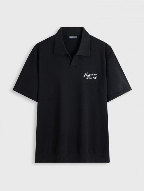 Áo polo len nam ngắn tay cotton linen dáng rộng