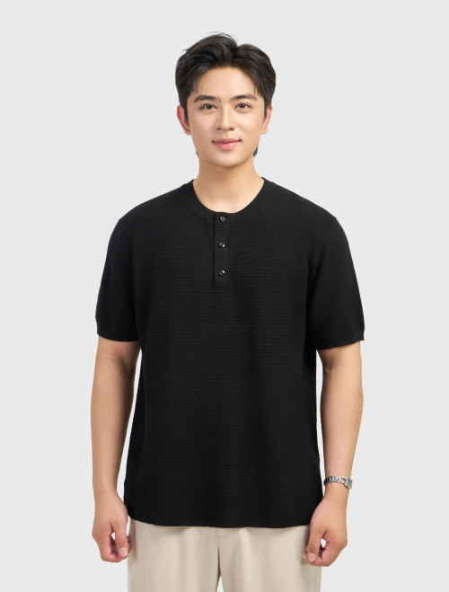 Áo len nam cotton linen ngắn tay cổ tròn