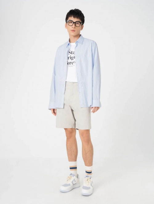 Áo sơ mi nam cổ đức dài tay dáng suông