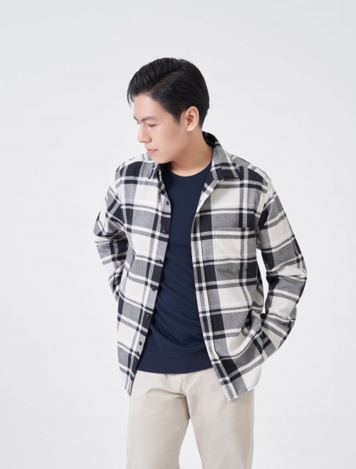 Áo sơ mi nam cotton flannel họa tiết kẻ