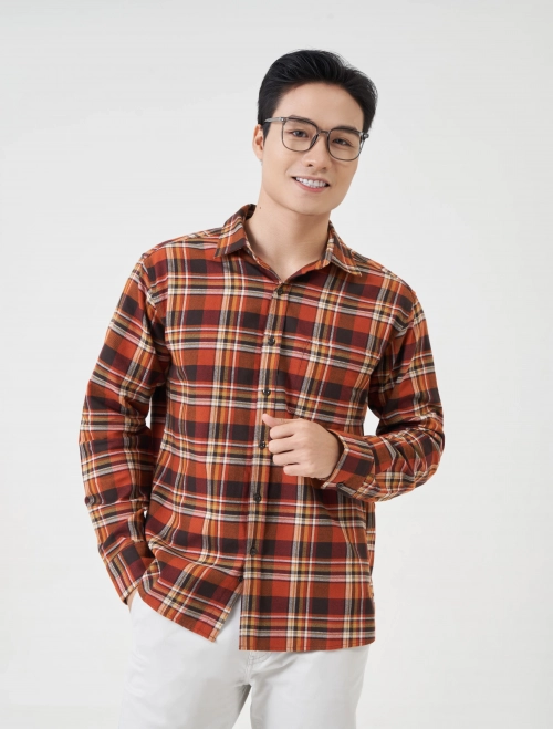 Áo sơ mi nam cotton flannel họa tiết kẻ