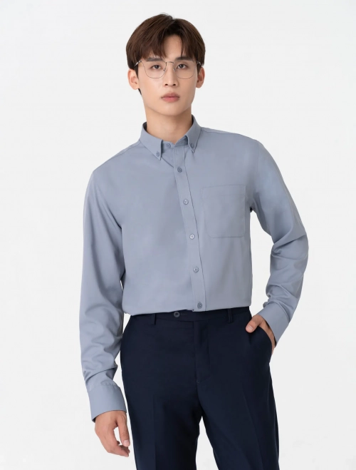 Áo sơ mi tay dài nam bamboo trơn dáng suông