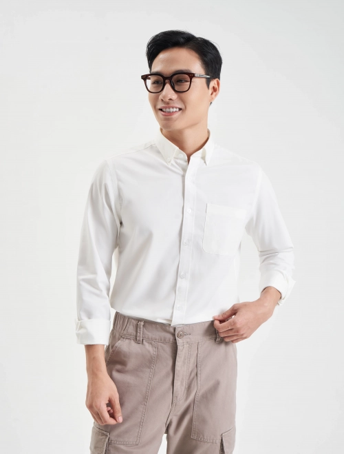 Áo sơ mi tay dài nam bamboo trơn dáng suông