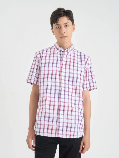 Áo sơ mi nam cotton cộc tay hoạ tiết kẻ