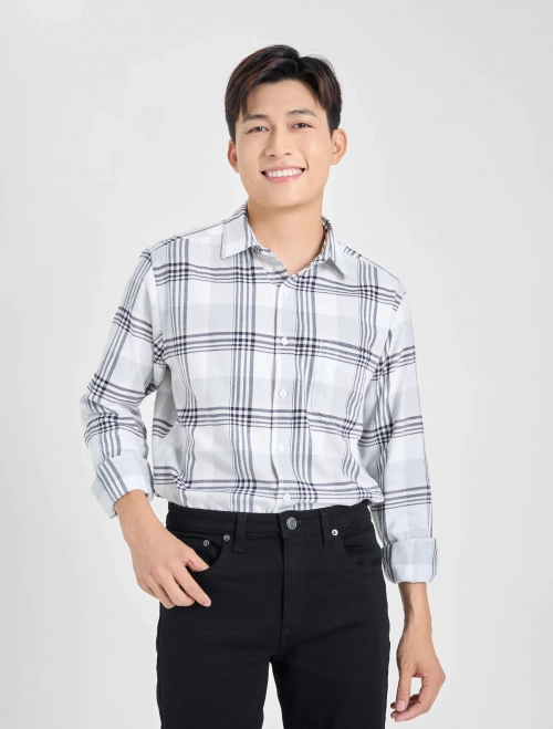 Áo sơ mi nam cotton flannel họa tiết kẻ