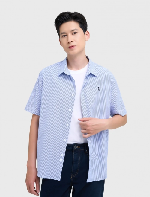 Áo sơ mi nam cộc tay kẻ sọc có hình thêu