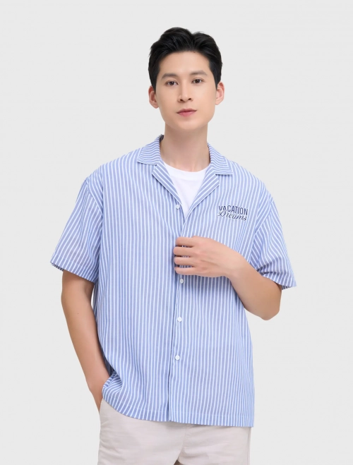 Áo sơ mi nam kẻ cộc tay có hình in
