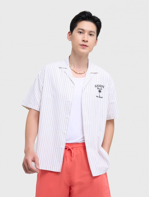 Áo sơ mi nam kẻ cộc tay có hình in