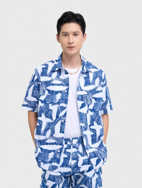 Áo sơ mi nam cộc tay họa tiết