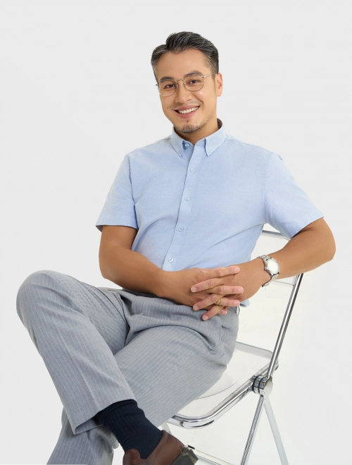 Áo sơ mi nam cotton ngắn tay dá́́ng ôm