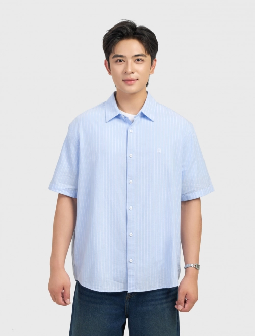 Áo sơ mi nam cotton kẻ sọc dáng rộng