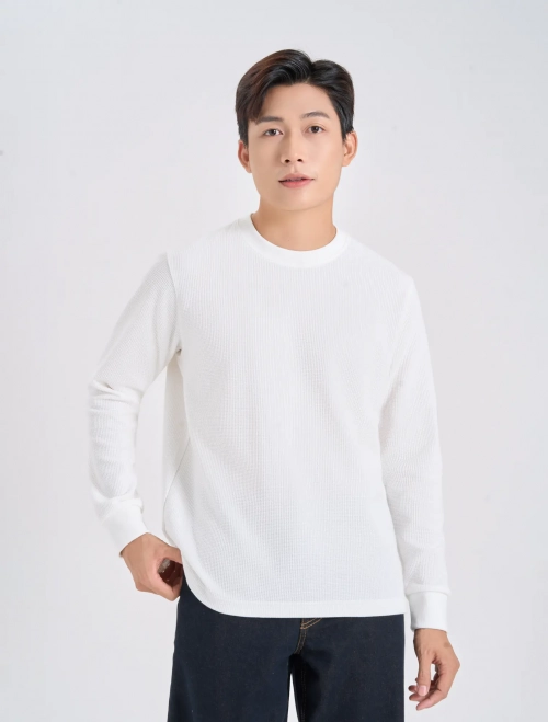 Áo phông nam dài tay vải dệt Waffle